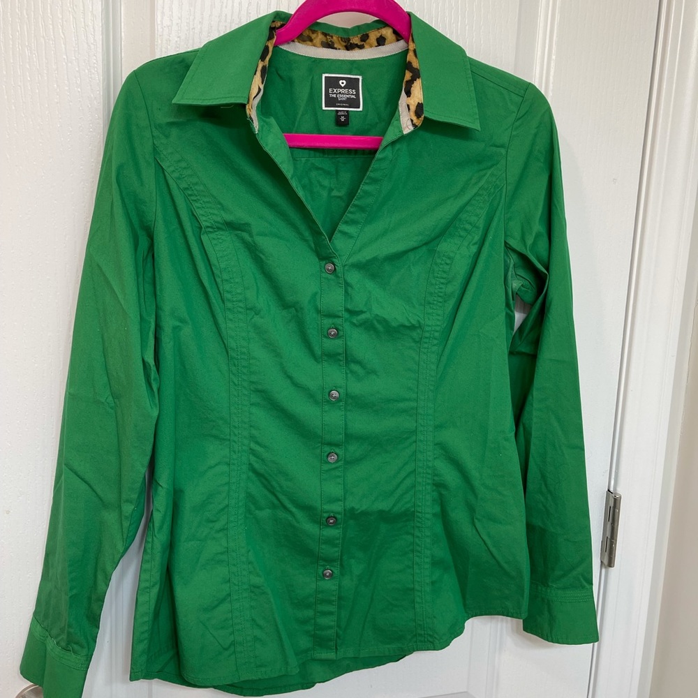 Express green button down top